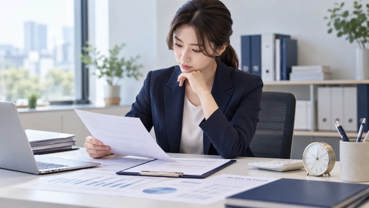 단시간근로자의 인력계획과 과세연도별 환산배수를 검토하는 실무자 장면