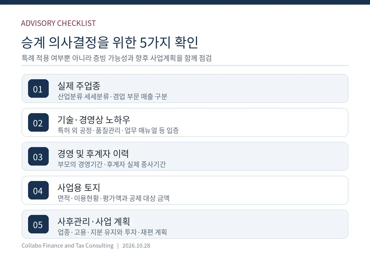 가업승계 사전진단 다섯 가지 점검 항목